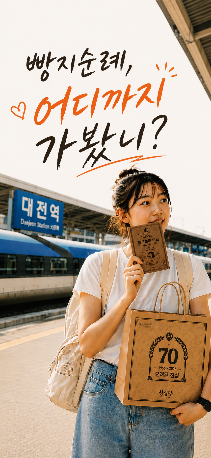 대전역에서 빵지순례 여권을 든 여행자