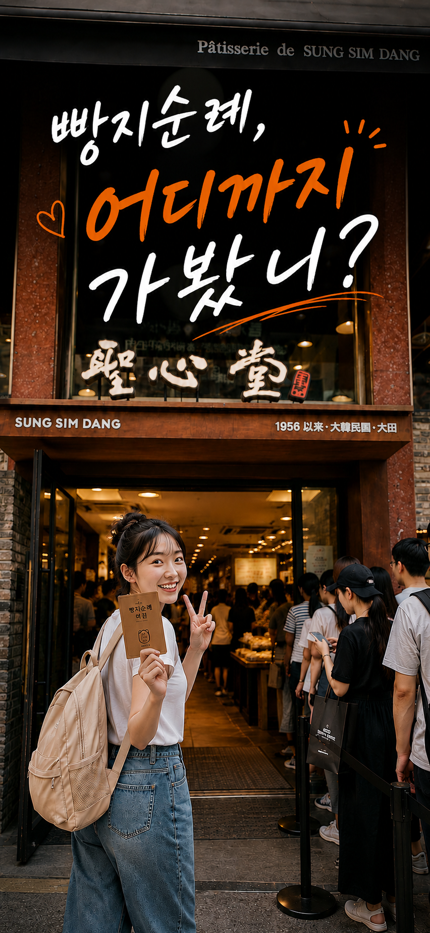 성심당 앞에서 빵지순례 여권을 든 여행자