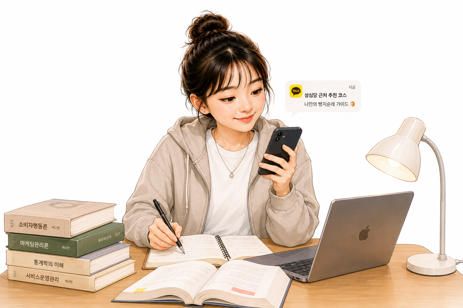 도서관에서 계획을 정리하는 빵순이